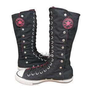 Converse 2012 XXHI Calf Knee High Black Pink Canvas Snap Sneaker Boot 9 RARE